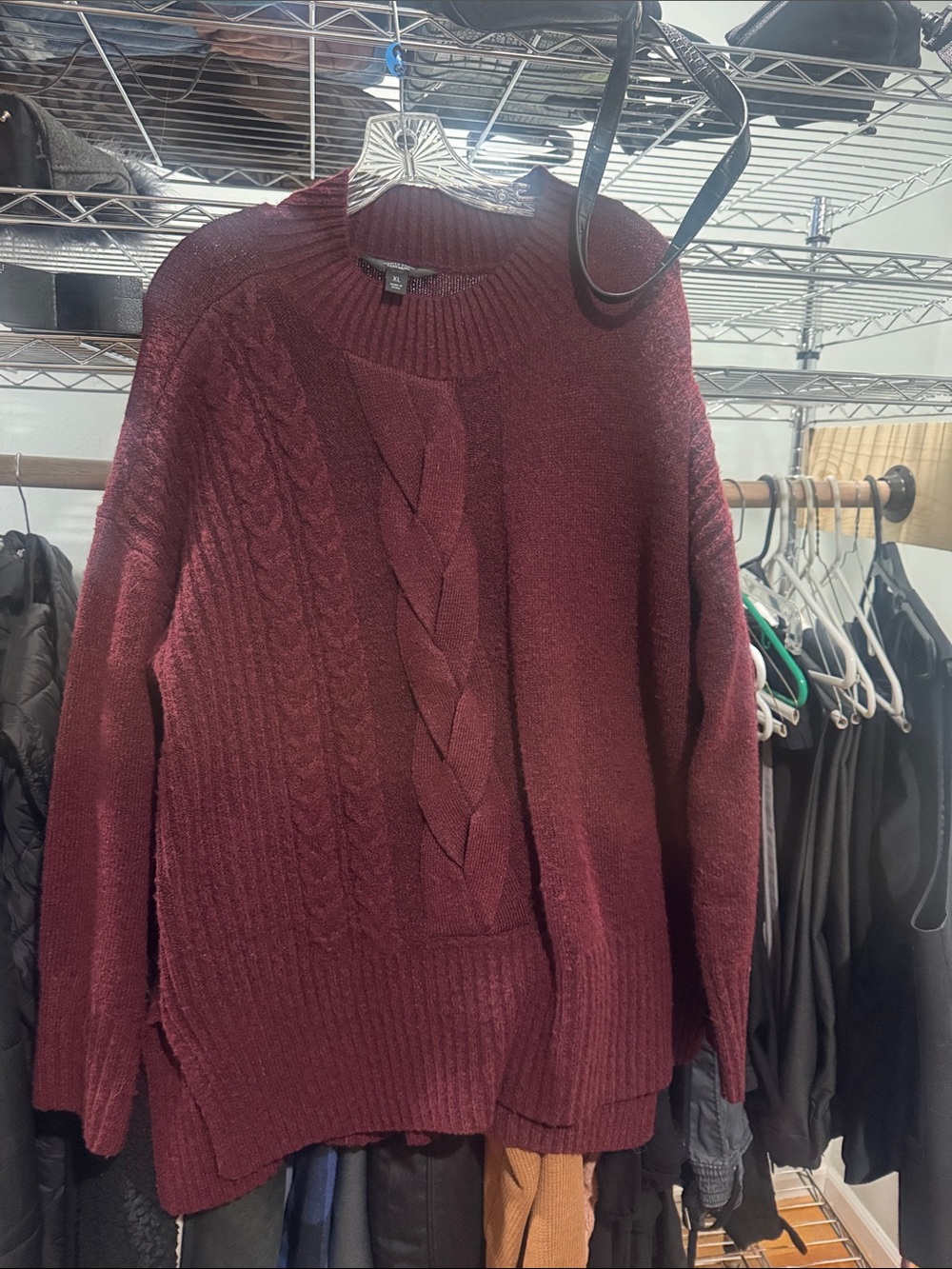 Simply Vera Vera Wang Burgundy Cable-Knit Crewneck Sweater